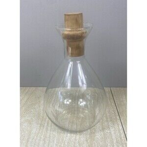 Vintage Pyrex Tall Glass Vase / Decanter with Cork Clear Smooth 9.5" x 6"